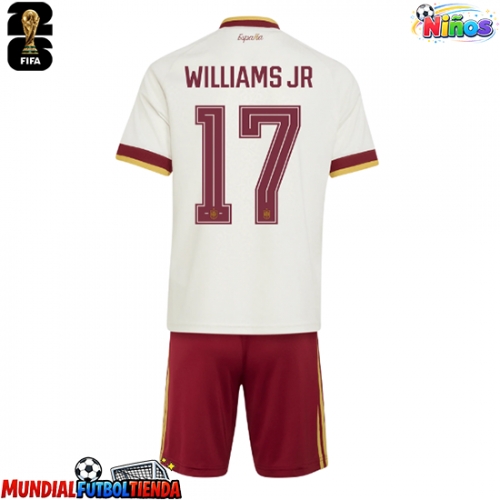 Camiseta España Nico Williams #17 Segunda Equipación Replica Mundial 2026 para niños mangas cortas (+ Pantalones cortos)